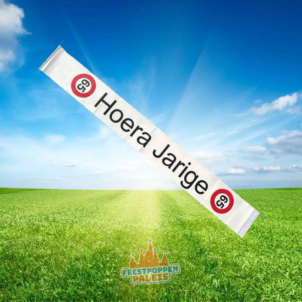 Feestende Vrouw banner - sjerp "HOERA JARIGE 65 jaar"