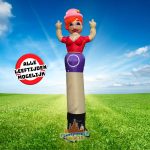 Volledige Skydancer Sarah Feestend van 3,5 meter hoog in grasveld, bewegende opblaasbare Sarah voor verjaardag