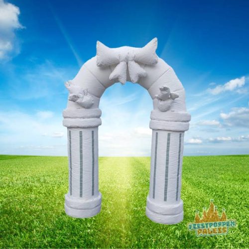 Opblaasbare witte trouwboog met decoratieve strik