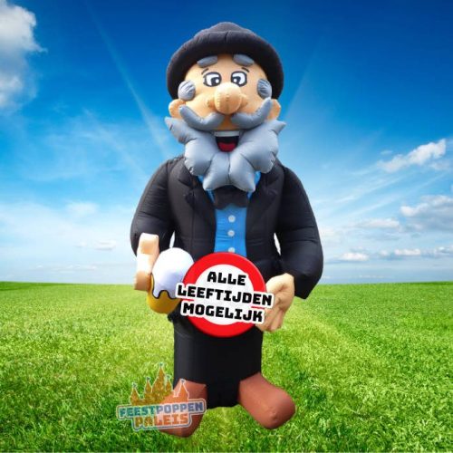 Voeg wat extra plezier toe aan je verjaardag of jubileum met deze indrukwekkende feestpop van een man met bierpul, 3,5 meter groot! Perfect voor alle leeftijden, deze opblaasfiguur zorgt voor een vrolijke en humoristische sfeer op je evenement. Een geweldige manier om je speciale gelegenheid te vieren!