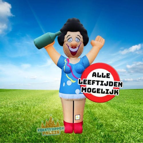 Toeter maar, ze is jarig! Deze opvallende party vrouw opblaaspop maakt elke verjaardag bijzonder. Leverbaar met elk gewenst leeftijdsbord en zorgt voor een feestelijke sfeer bij familie, vrienden en de hele buurt!