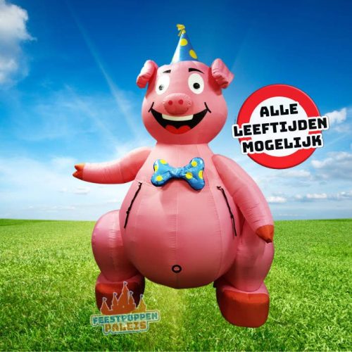 Grappig opblaasbaar feestvarken als blikvanger voor het pensioenfeest, perfect om de pensionado extra in het zonnetje te zetten.