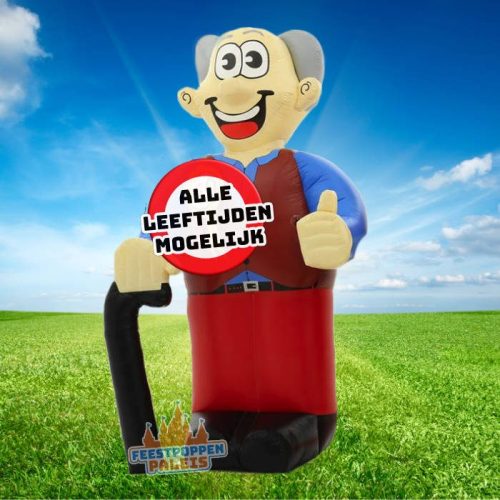 Voeg humor en gezelligheid toe aan je jubileumfeest met dit opblaasfiguur van een man met wandelstok. Perfect voor alle leeftijden, deze feestpop zorgt voor een speelse en vrolijke sfeer. Een unieke en grappige manier om je jubileum extra bijzonder te maken!