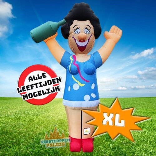 Zet de jarige in het zonnetje met deze opvallende XL party vrouw opblaasfiguur! Geschikt voor elke leeftijd en elk jubileum, compleet geleverd met blower, grondpinnen en leeftijdsbord naar keuze voor een feest dat niemand snel vergeet.
