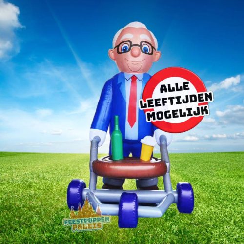 Deze opblaaspop van een dorstige man met rollator voegt humor en plezier toe aan je jubileumfeest! Perfect voor alle leeftijden, zorgt hij voor een luchtige en feestelijke sfeer. Ideaal voor een uniek feestaccessoire dat zeker voor veel lachen zorgt. Maak je jubileum compleet met deze grappige en karakteristieke opblaaspop!