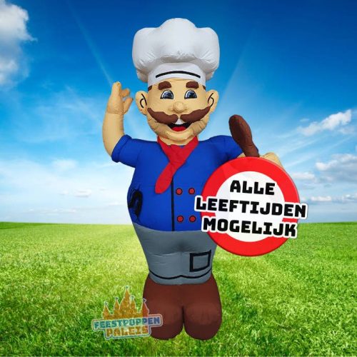 Een vrolijke opblaaspop van een kok/bakker, perfect voor een jubileumfeest! Deze feestpop zorgt voor veel lachen en plezier, geschikt voor alle leeftijden. Voeg een grappige en feestelijke sfeer toe aan je evenement met deze unieke opblaaspop, een ideale keuze voor elke gelegenheid!